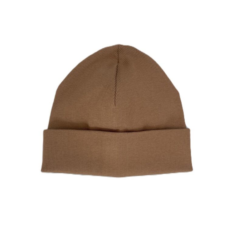 Rievotā bērnu cepure ar atloku (brūna)