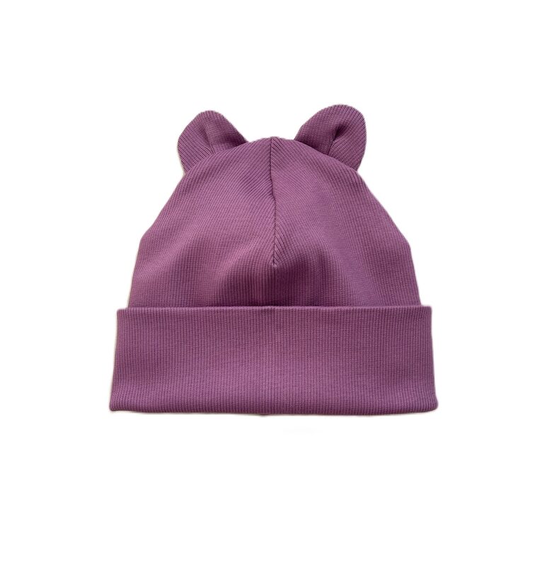 Mīksta kokvilnas trikotāžas beanie cepure bērniem ar austiņām – meža ogu tonis