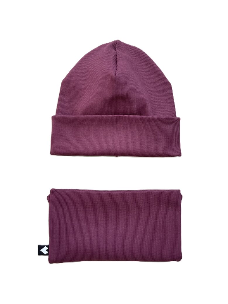 Ērta beanie stila cepure bērnam no rievotas kokvilnas - mauve wine tonis