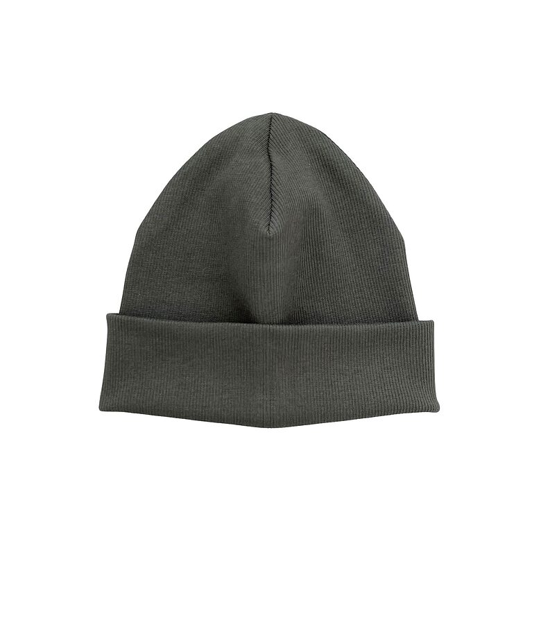Ērta beanie stila cepure bērnam no rievotas kokvilnas - meža zaļš tonis