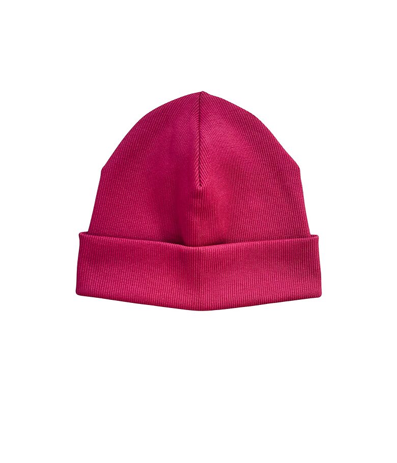Ērta beanie stila cepure bērnam no rievotas kokvilnas - aveņu rozā