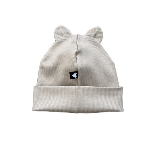 Mīksta kokvilnas trikotāžas beanie cepure bērniem ar austiņām – gaiša smilškrāsa