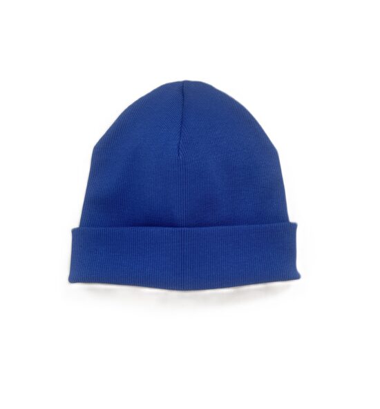 Beanie stila cepure no rievota materiāla ar atloku - koši zila