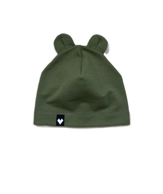 Mīksta kokvilnas trikotāžas cepure ar lāča austiņām – haki