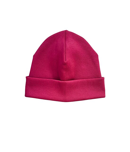 Ērta beanie stila cepure bērnam no rievotas kokvilnas - aveņu rozā