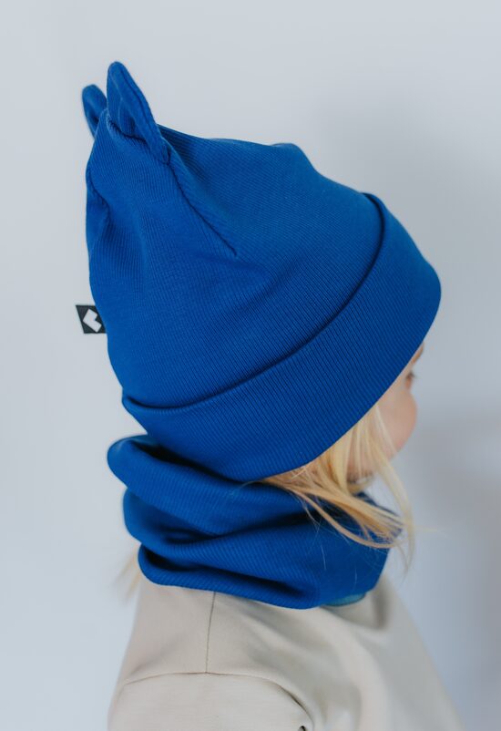 Beanie cepure bērniem ar austiņām – Stilīgs pavasara komplekts kopā ar tuneļšallīti ( koši zila )